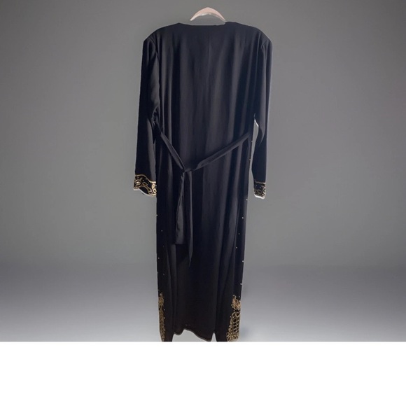 XL‎ Modest Ethnic Abaya Kaftan Maxi Evening Dress Muslim Black Gold Beaded - Picture 7 of 16